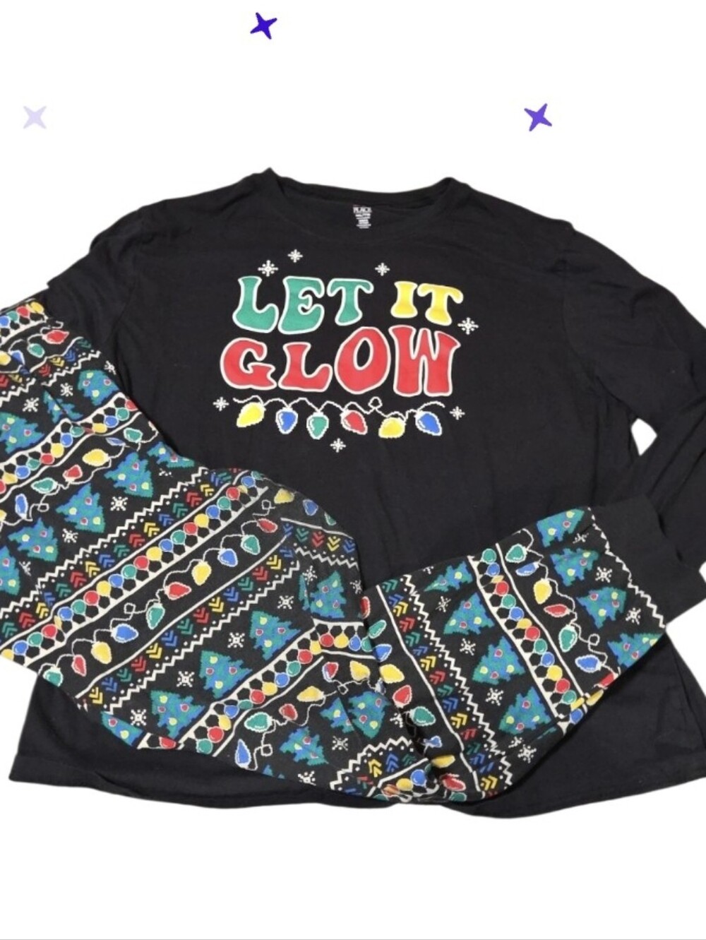 Womans  Or Unisex Childrens Place Adult Xxl Black 'Let It Glow' Holiday Pj Set